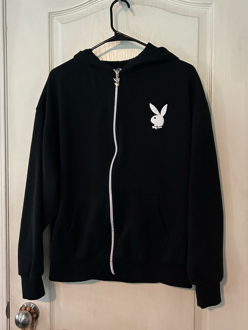 Playboy Black Zip-Up Hoodie with White Logo